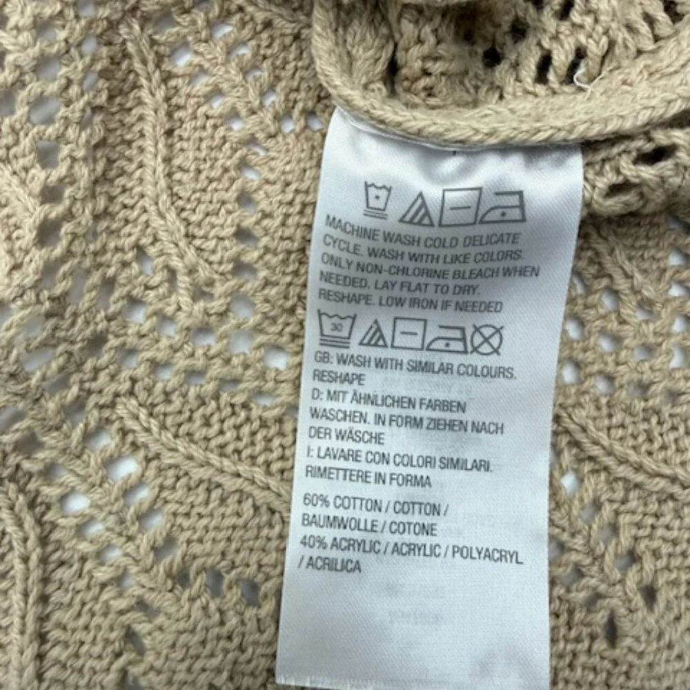 Peace Love World Boheme Open Knit V Neck Sweater XL Boho Crochet QVC